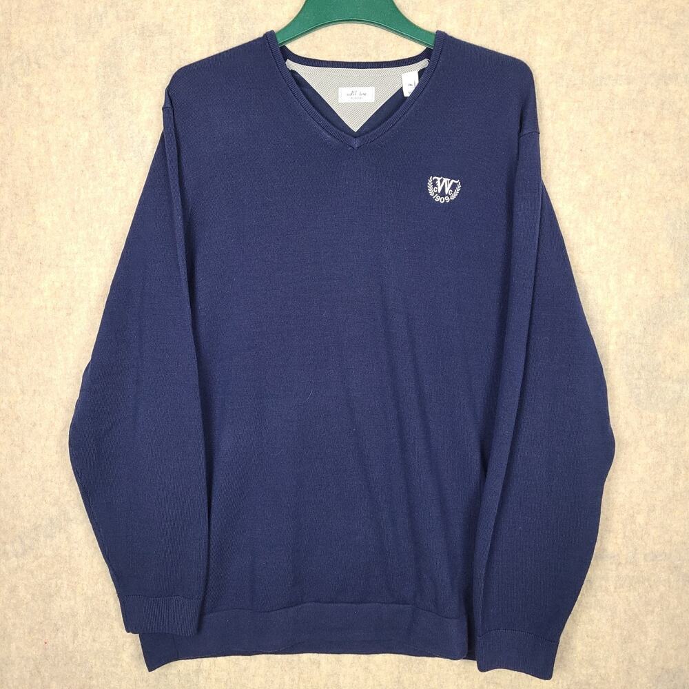 Adidas adiPure Mens 2XL Blue V Neck Wool Cotton Knit Sweater CE3106 Williamsport